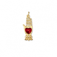 Brass TQ metaal bedels hand met hart Gold-red