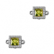 Roestvrij stalen (RVS) Stainless steel tussenstukken zirkonia vierkant Silver-lime green