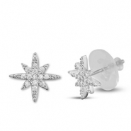 Brass TQ metaal oorbellen / oorstekers zirkonia ster Silver