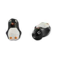 Handgeschilderde glaskralen pinguin Black-white