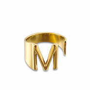 Roestvrij stalen (RVS) Stainless steel ringen letter M Gold