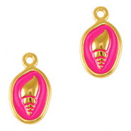 Bedels DQ metaal schelp Goud-neon fuchsia pink (nikkelvrij)