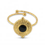 Roestvrij stalen (RVS) Stainless steel ringen enamel rond Gold-black