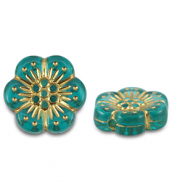 Acryl kralen bloem Turquoise blue-gold