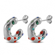 Roestvrij stalen (RVS) Stainless steel oorbellen / oorstekers Silver-red-blue-green