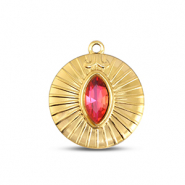 BY31® Roestvrij stalen (RVS) Stainless steel bedels rond Gold-soft pink opal