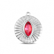 BY31® Roestvrij stalen (RVS) Stainless steel bedels rond Silver-soft pink opal