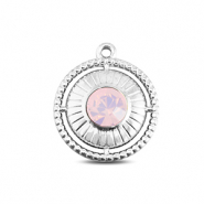 BY31® Roestvrij stalen (RVS) Stainless steel bedels rond met ring Silver-soft pink opal