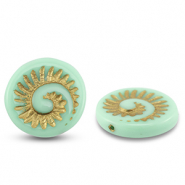 Czech kralen fossil shell 18mm Mint green-gold