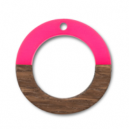 Houten hangers rond Neon pink-brown
