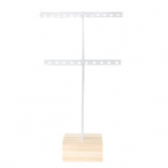 Sieraad display voor oorbellen T-vorm met houten voet Wit-hout