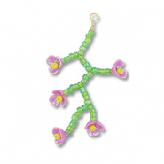 Hangers van glaskralen bloem Transparent green-lilac AB-yellow