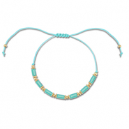 Trendy armbanden mixed beads Turquoise-gold