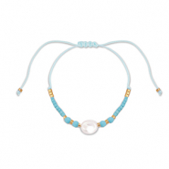Trendy armbanden mixed beads Light blue-white-gold