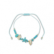 Trendy armbanden mixed beads Turquoise-gold