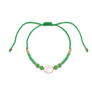 Trendy enkelbandjes mixed beads Green-white-gold