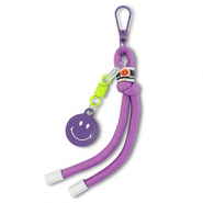 Sleutelhangers smiley met touw Purple-neon yellow-white