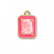 Brass TQ metaal bedels rechthoek Gold-neon pink-light pink