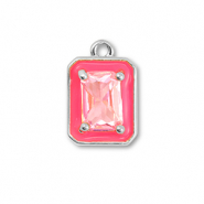 Brass TQ metaal bedels rechthoek Silver-neon pink-light pink