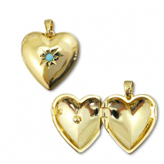 Eco-brass® metaal medaillon bedels hart met ster Gold-blue