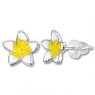 Brass TQ metaal oorbellen / oorstekers bloem Silver-yellow-white