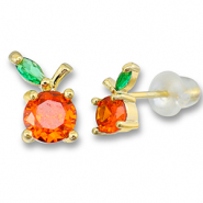 Brass TQ metaal oorbellen / oorstekers appel Gold-warm orange-green