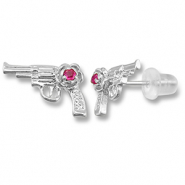 Brass TQ metaal oorbellen / oorstekers revolver Silver-dark pink