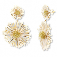 Trendy raffia oorbellen bloem Off white-gold
