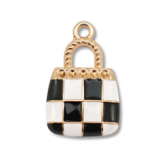 Bedels metaal enamel handtas Gold-black-white