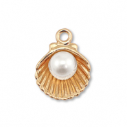 Bedels metaal enamel schelp met parel Gold-white