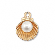 Bedels metaal enamel schelp met parel Gold-white