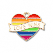Bedels metaal enamel hart "love wins" Gold-multicolour