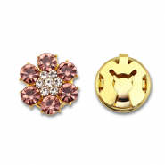 Eco-brass® metaal button covers zirkonia bloem Gold-vintage pink-crystal