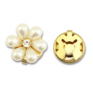 Eco-brass® metaal button covers parels bloem Gold-white-crystal