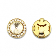 Eco-brass® metaal button covers zirkonia rond Gold-crystal
