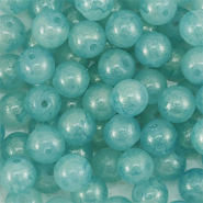 8 mm glaskralen met glitters Turquoise blue-gold