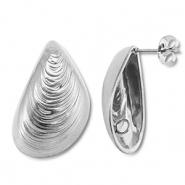 Roestvrij stalen (RVS) Stainless steel onderdelen oorbellen / oorstekers mossel met oogje Silver