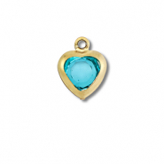 Roestvrij stalen (RVS) Stainless steel bedels hart Gold-aquamarine blue
