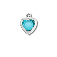 Roestvrij stalen (RVS) Stainless steel bedels hart Silver-aquamarine blue