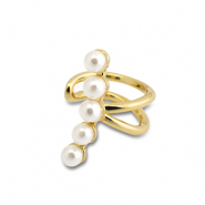 Roestvrij stalen (RVS) Stainless steel oorbellen ear cuff met imitatie parels Gold-white