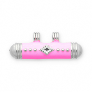Roestvrij stalen (RVS) Stainless steel message bead bedels Silver-pink-transparent