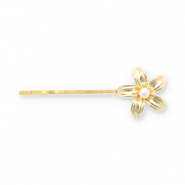 Haaraccessoires schuifspeld bloem met imitatieparel Gold-white