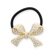 Haaraccessoires haarelastiek met metaal strik met strass Gold-black-transparent