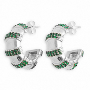 Roestvrij stalen (RVS) Stainless steel oorbellen / oorstekers met strass Silver-dark green