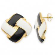 Roestvrij stalen (RVS) Stainless steel oorbellen / oorstekers vierkant Gold-black-white