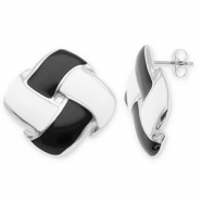 Roestvrij stalen (RVS) Stainless steel oorbellen / oorstekers vierkant Silver-black-white