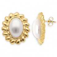 Roestvrij stalen (RVS) Stainless steel oorbellen / oorstekers ovaal Gold-white