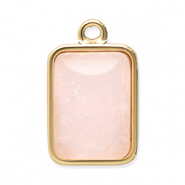 Roestvrij stalen (RVS) Stainless steel bedels natuursteen rechthoek Gold-pink