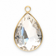 Roestvrij stalen (RVS) Stainless steel bedels facet druppel Gold-crystal