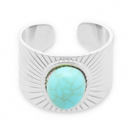 Roestvrij stalen (RVS) Stainless steel ringen met imitatie natuursteen Silver-turquoise